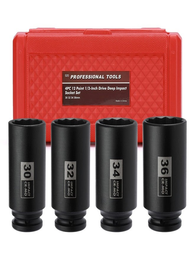 Mayouko 4PCS 1/2" Drive Deep Axle Nut Impact Socket Set, CR-MO, 12 Point Design, Metric, 30,32,34,36mm, 1/2 Inch Extra Deep Impact Socket - Image 1