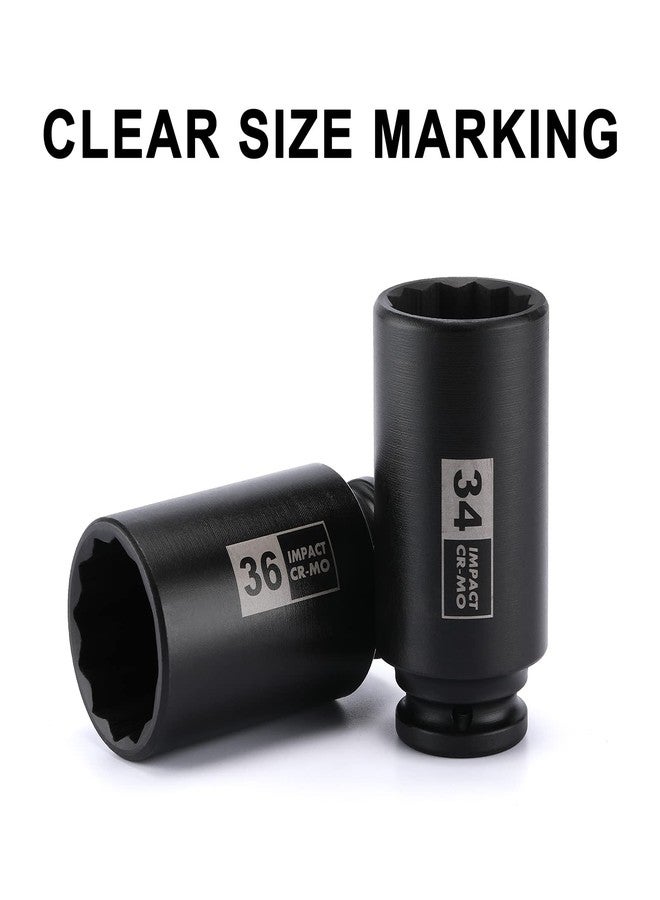 Mayouko 4PCS 1/2" Drive Deep Axle Nut Impact Socket Set, CR-MO, 12 Point Design, Metric, 30,32,34,36mm, 1/2 Inch Extra Deep Impact Socket - Image 4
