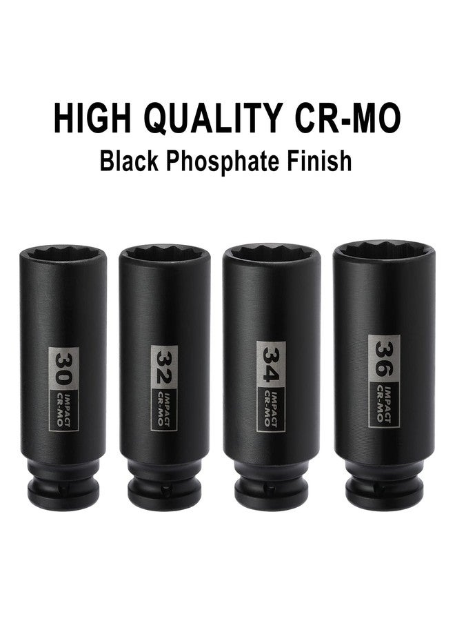 Mayouko 4PCS 1/2" Drive Deep Axle Nut Impact Socket Set, CR-MO, 12 Point Design, Metric, 30,32,34,36mm, 1/2 Inch Extra Deep Impact Socket - Image 2