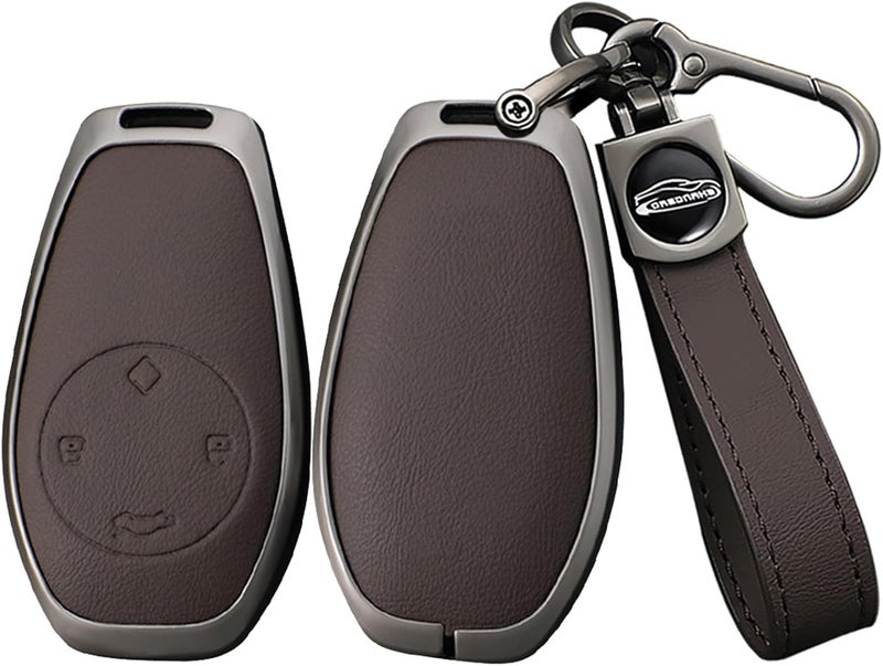 حافظة مفاتيح السيارة من ، تناسب طرازات Leapmotor T03 S01 C11 C01، مصنوعة من سبيكة الزنك والجلد، تحمي مفتاح التحكم عن بعد، لونها أحمر. - Image 1