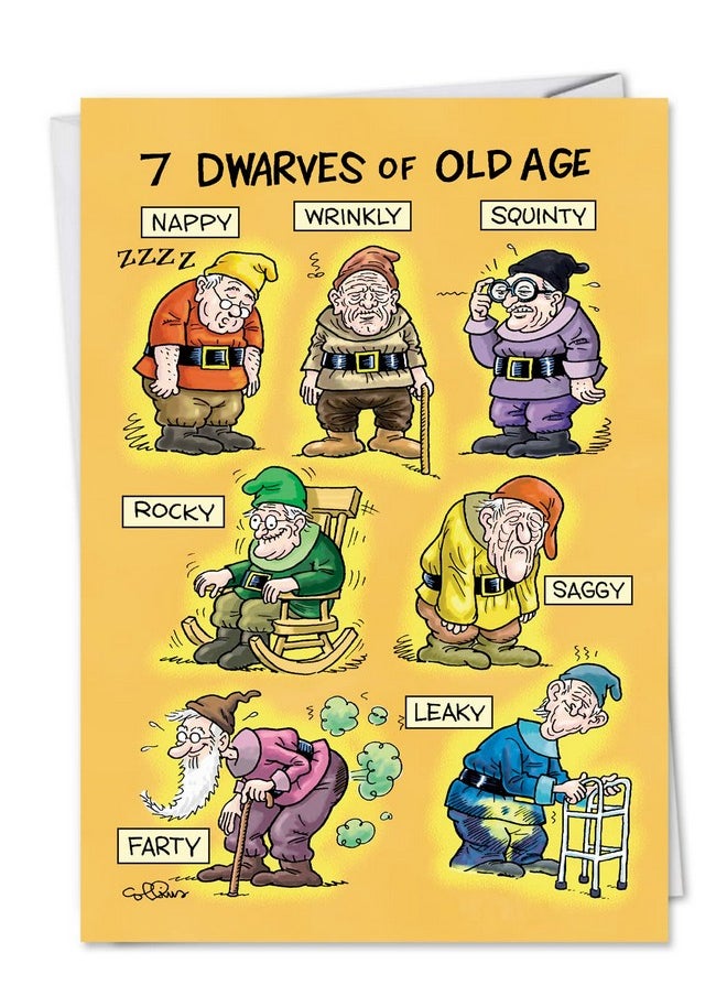 NobleWorks - - 1 Awesome Birthday Greeting Card - Cartoon Art, Happy Funny Bday Note - Old-Age Dwarves 4729 - Image 1