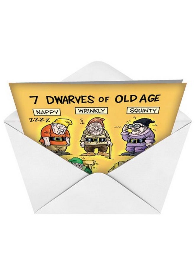 NobleWorks - - 1 Awesome Birthday Greeting Card - Cartoon Art, Happy Funny Bday Note - Old-Age Dwarves 4729 - Image 1