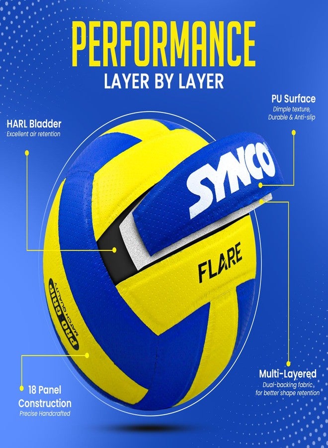 Synco Flare Volleyball | Pro Club Match Volleyball | Soft Touch PU Pasted 18 Panel Ball | Water Resistant, Anti-Slip, Durable Build | Indoor & Outdoor Play | Tournament Grade | Size 4 - Image 5