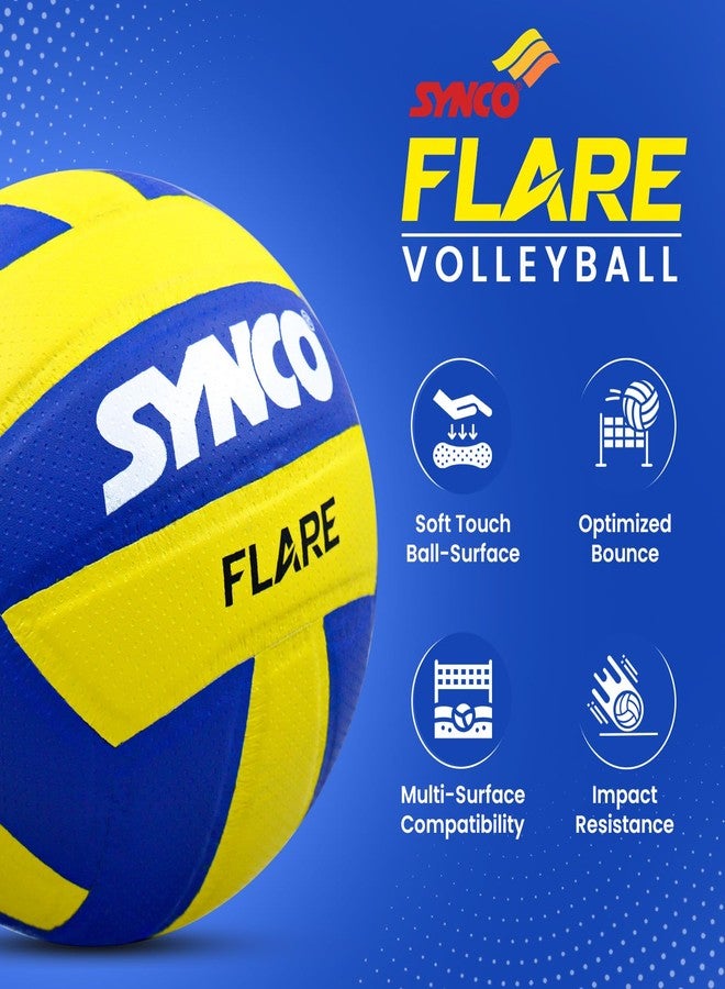 Synco Flare Volleyball | Pro Club Match Volleyball | Soft Touch PU Pasted 18 Panel Ball | Water Resistant, Anti-Slip, Durable Build | Indoor & Outdoor Play | Tournament Grade | Size 4 - Image 3