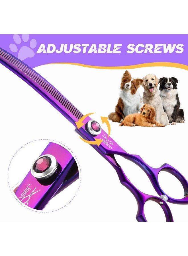 JASON 7.5" Dog Grooming Scissors - Professional Curved Thinning Shears for Grooming, Japanese 440C Stainless Steel Blender Shears with Diamond Adjustable Screw (65 Teeth, Purple) - Image 3