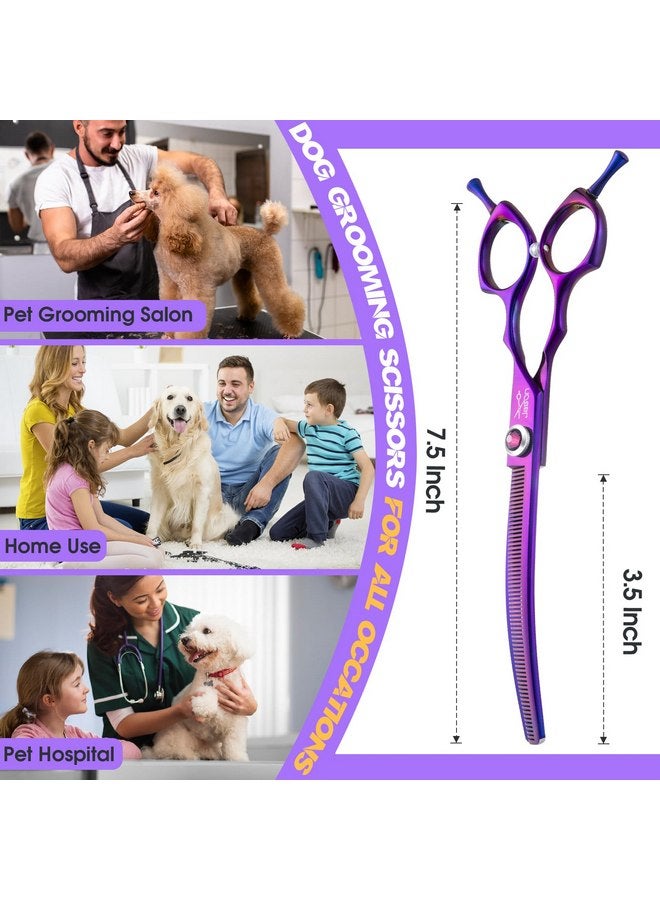JASON 7.5" Dog Grooming Scissors - Professional Curved Thinning Shears for Grooming, Japanese 440C Stainless Steel Blender Shears with Diamond Adjustable Screw (65 Teeth, Purple) - Image 5