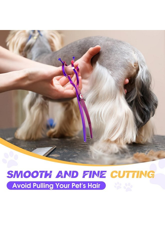 JASON 7.5" Dog Grooming Scissors - Professional Curved Thinning Shears for Grooming, Japanese 440C Stainless Steel Blender Shears with Diamond Adjustable Screw (65 Teeth, Purple) - Image 2