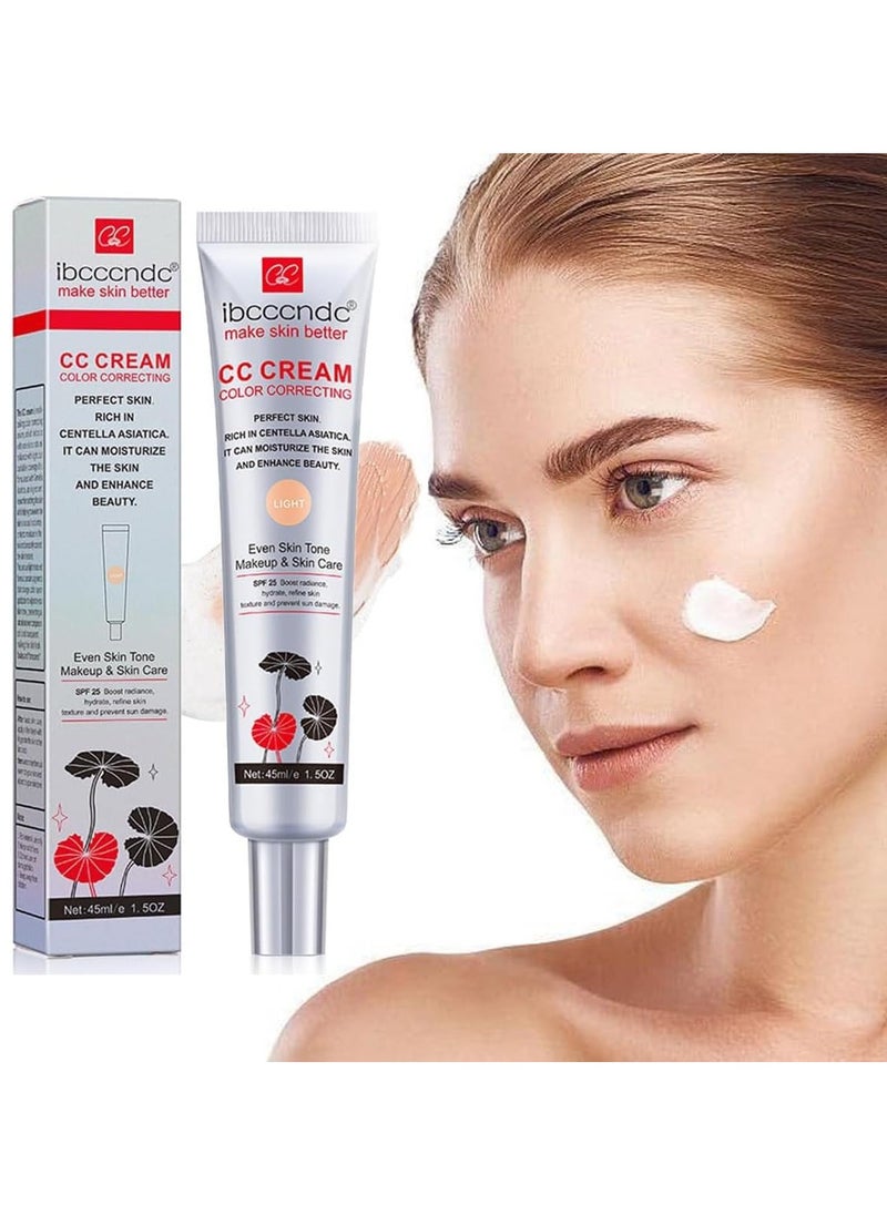 ibcccndc Colour Correcting CC Cream with Centella Asiatica Full Coverage Foundation with SPF 25, Even Skin Tone Makeup and Skin Care, Long Lasting and Hydrating Concealer, Light 45 ml  - Image 1