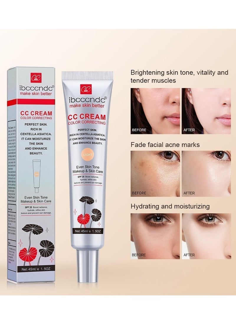 ibcccndc Colour Correcting CC Cream with Centella Asiatica Full Coverage Foundation with SPF 25, Even Skin Tone Makeup and Skin Care, Long Lasting and Hydrating Concealer, Light 45 ml  - Image 2