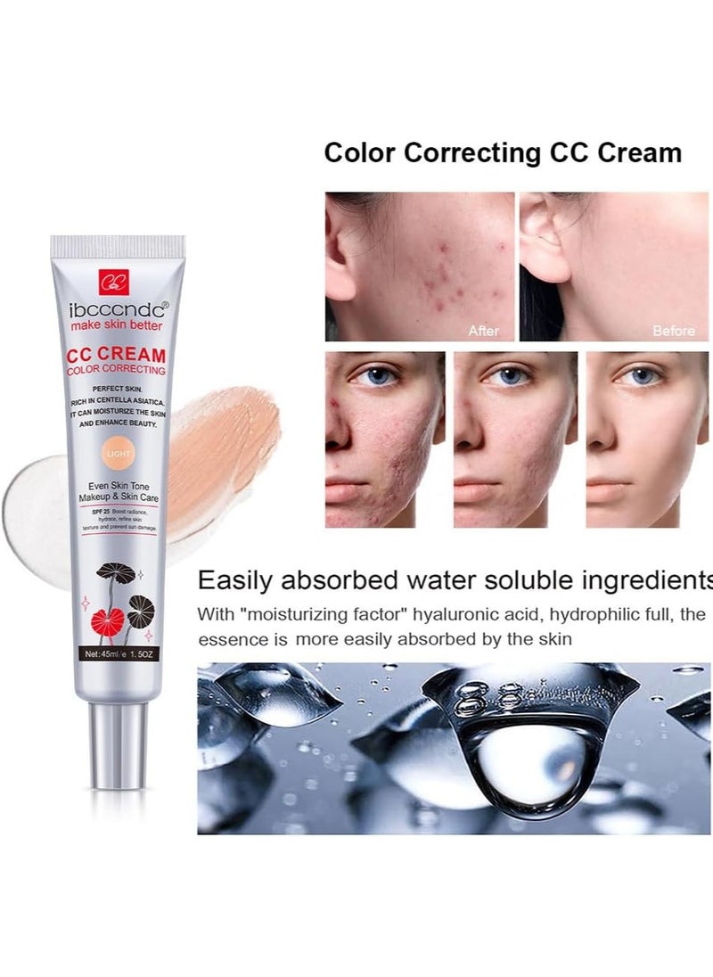 ibcccndc Colour Correcting CC Cream with Centella Asiatica Full Coverage Foundation with SPF 25, Even Skin Tone Makeup and Skin Care, Long Lasting and Hydrating Concealer, Light 45 ml  - Image 4