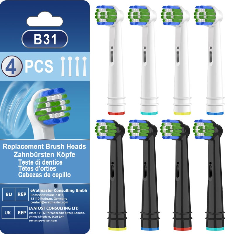 BKIX Replacement Toothbrush Heads Compatible with Oral B Braun Pro 500, 1000, Genius X, Smart 1500 Series, 8 Pack Professional Electric Toothbrush Heads, White+Black - Image 1