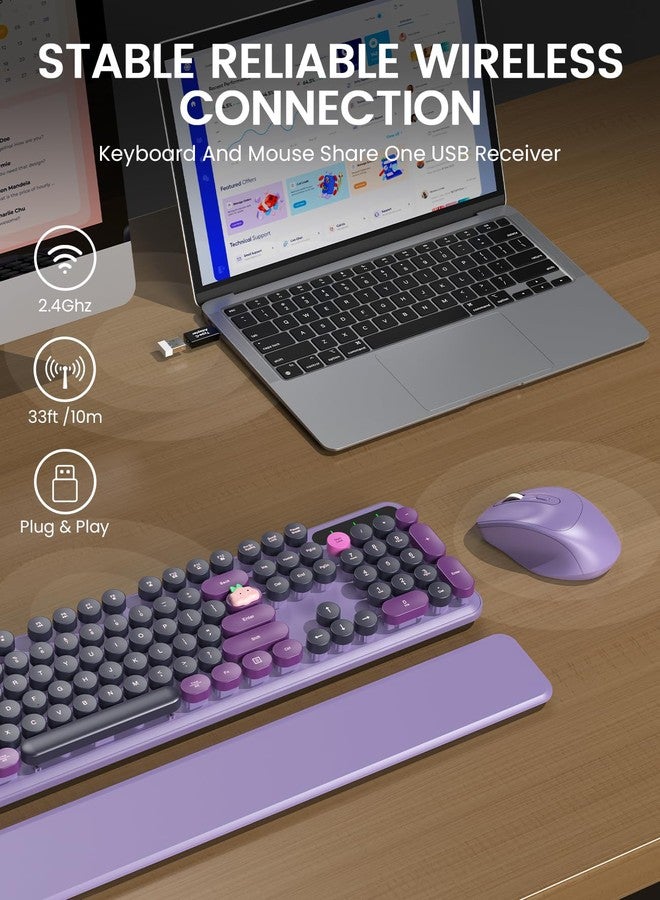 Trueque Wireless Keyboard and Mouse - Cute Typewriter Keyboard with Detachable Wrist Rest, Retro Round Keycaps, Foldable Legs, 2.4GHz Full-Size Keyboard Combo for PC, Laptop, Windows - Trueque (Grape Purple) - Image 4