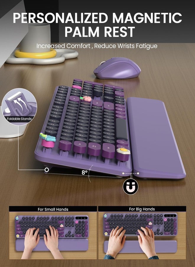 Trueque Wireless Keyboard and Mouse - Cute Typewriter Keyboard with Detachable Wrist Rest, Retro Round Keycaps, Foldable Legs, 2.4GHz Full-Size Keyboard Combo for PC, Laptop, Windows - Trueque (Grape Purple) - Image 3