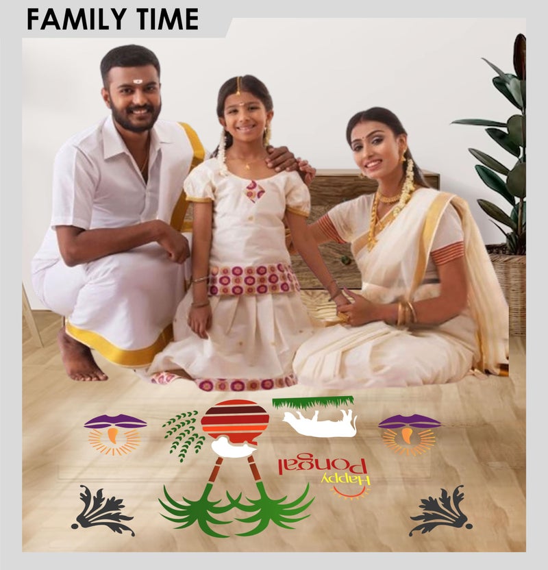 Solobolo Pongal Rangoli Steincils with 6 Rangoli Colours | Kollam Stencils Big Size | Pongal Decoration Items | Corner Rangoli Stencil | Border Rangoli Stencil | Set of 3 with 6 Colors - Image 5