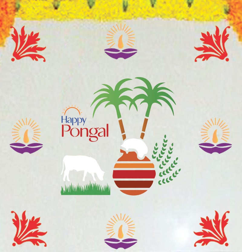 Solobolo Pongal Rangoli Steincils with 6 Rangoli Colours | Kollam Stencils Big Size | Pongal Decoration Items | Corner Rangoli Stencil | Border Rangoli Stencil | Set of 3 with 6 Colors - Image 2