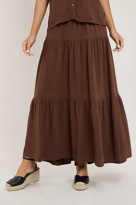 أر أند بي Solid Tiered Skirt with Elastic Waist