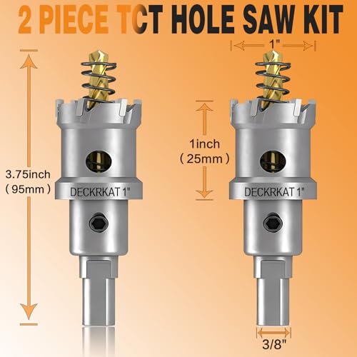 DECKRKAT 2-Pack 1" TCT Hole Saws for Hard Metal, Heavy Duty 25mm Tungsten Carbide Tipped Hole Cutters Set with Spring-Loaded Pilot Drill Bits for Stainless Steel, Metal, Iron, and Plastic - Image 2