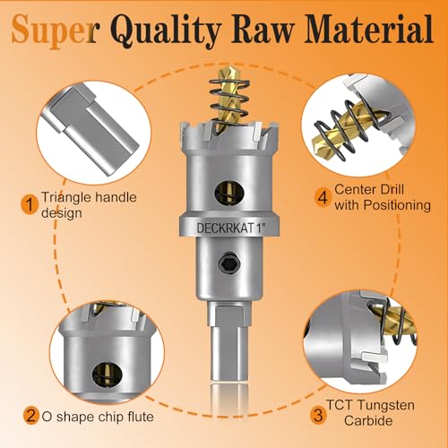 DECKRKAT 2-Pack 1" TCT Hole Saws for Hard Metal, Heavy Duty 25mm Tungsten Carbide Tipped Hole Cutters Set with Spring-Loaded Pilot Drill Bits for Stainless Steel, Metal, Iron, and Plastic - Image 4