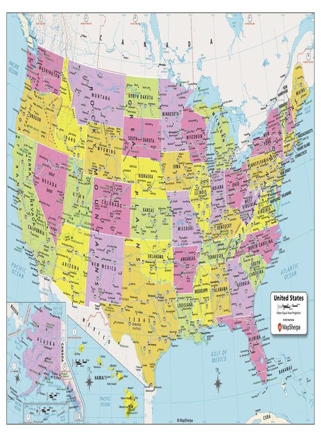 MapSherpa ماب شيربا: خريطة جدارية للولايات المتحدة - صغيرة الحجم - ملصق 22 × 16 بوصة - تغليف أمامي - Image 1