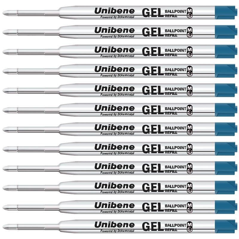 Unibene Parker Compatible Gel Ink Ballpoint Refills 12 Pack,0.7mm Medium Point-Blue, Smooth Writing Replaceable German Ink Tactical Pen Refills for Parker Ballpoint/UZI Pen - Image 1