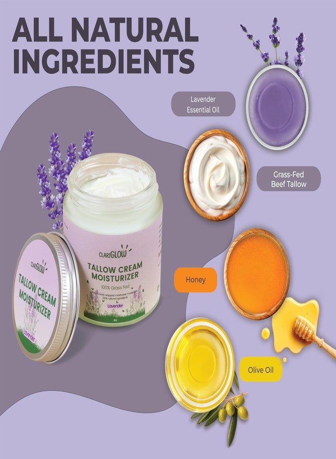 Clariglow Whipped Beef Tallow Skin Moisturizer - 100% Grass Fed Beef Tallow Face Cream - Natural Lotion Balm Body Moisturizer with Honey & Lavender - 4 oz - Image 3