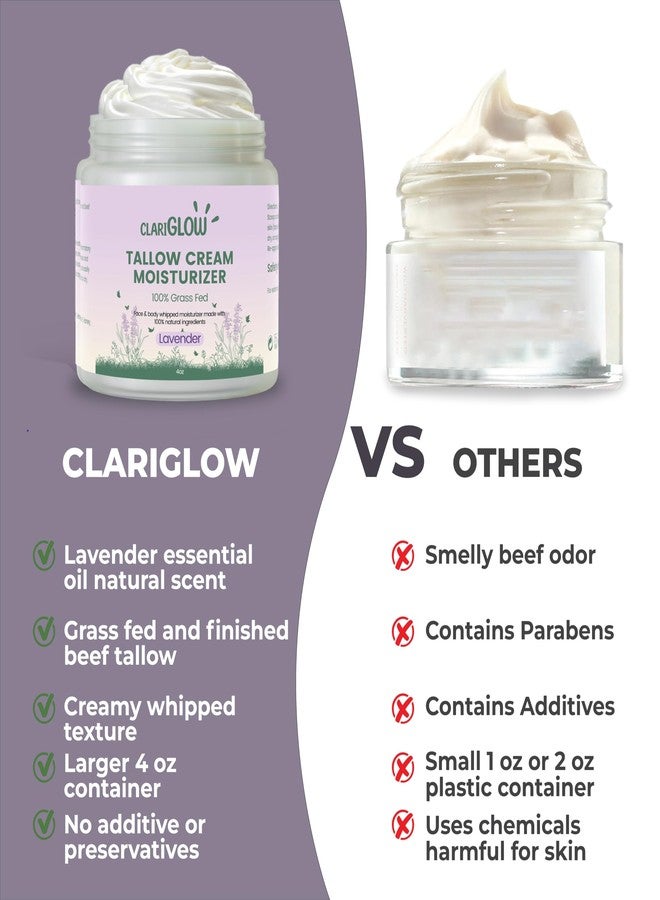 Clariglow Whipped Beef Tallow Skin Moisturizer - 100% Grass Fed Beef Tallow Face Cream - Natural Lotion Balm Body Moisturizer with Honey & Lavender - 4 oz - Image 4