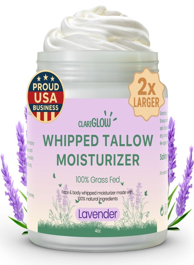 Clariglow Whipped Beef Tallow Skin Moisturizer - 100% Grass Fed Beef Tallow Face Cream - Natural Lotion Balm Body Moisturizer with Honey & Lavender - 4 oz - Image 1