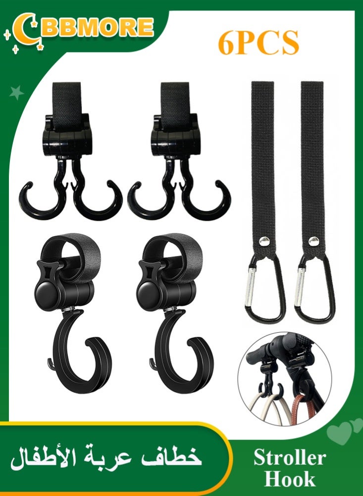 BBMORE 6PCS Stroller Hooks, Multipurpose Stroller Carriage Storage Bag Hooks, Pram Velcro Hooks, Heavy Duty Non-Slip Stroller Universal Hooks for Diaper Bags, Purse & Shopping Cart - Image 1