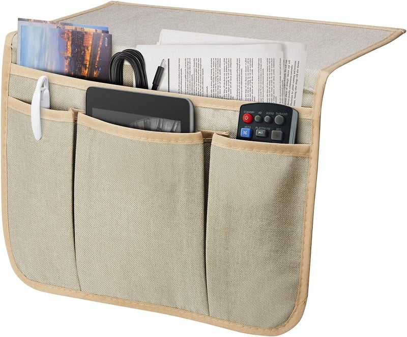 SYSOV Bedside Caddy Bedside Storage Organizer Magazine Phone Tablet iPad Remote Holder, Organizer Caddy for Home College Dorm Bed, Sofa, Bunk Bed (Pale Khaki) - Image 1