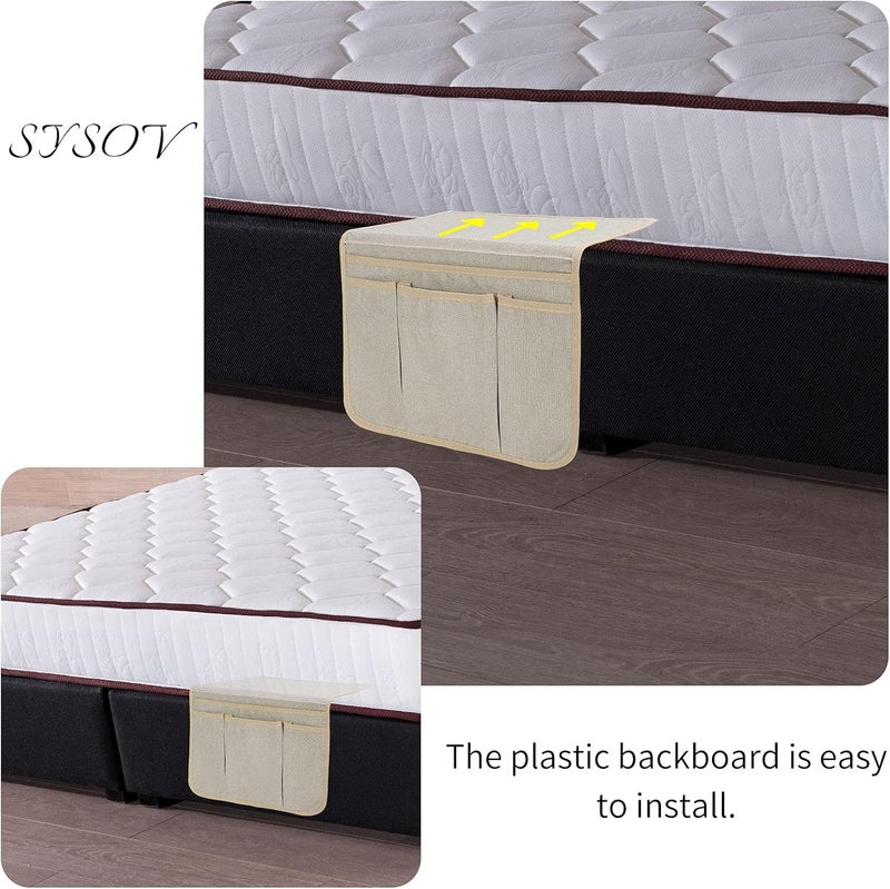 SYSOV Bedside Caddy Bedside Storage Organizer Magazine Phone Tablet iPad Remote Holder, Organizer Caddy for Home College Dorm Bed, Sofa, Bunk Bed (Pale Khaki) - Image 4