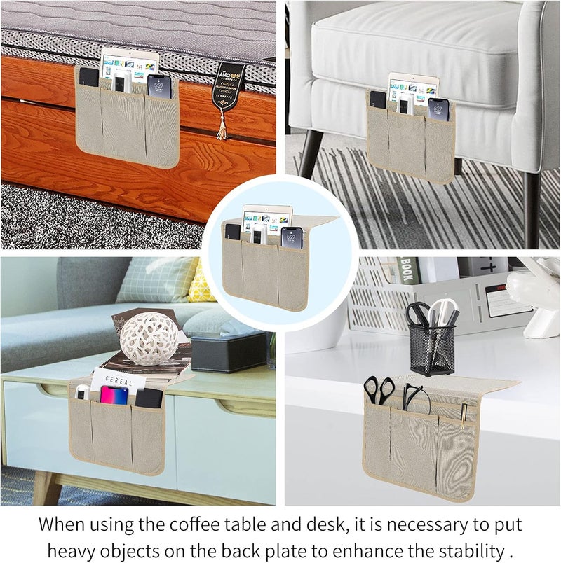 SYSOV Bedside Caddy Bedside Storage Organizer Magazine Phone Tablet iPad Remote Holder, Organizer Caddy for Home College Dorm Bed, Sofa, Bunk Bed (Pale Khaki) - Image 5