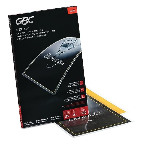 GBC Laminating Sheets, Thermal Laminating Pouches, Menu Size, 3 Mil, EZUse, 100 Pack (3200720) - Image 1