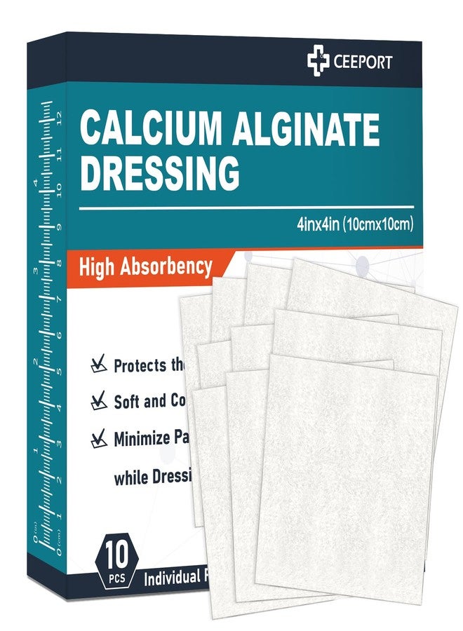 Ceeport Calcium Alginate Wound Dressing Pads, 4'' x 4'' Patches [10 Individual Pack], High Absorbency Dressing, Soft Wound Care Products, Comfortable & Gentle and Non Stick Gauze Pads for Wound Care - Image 1