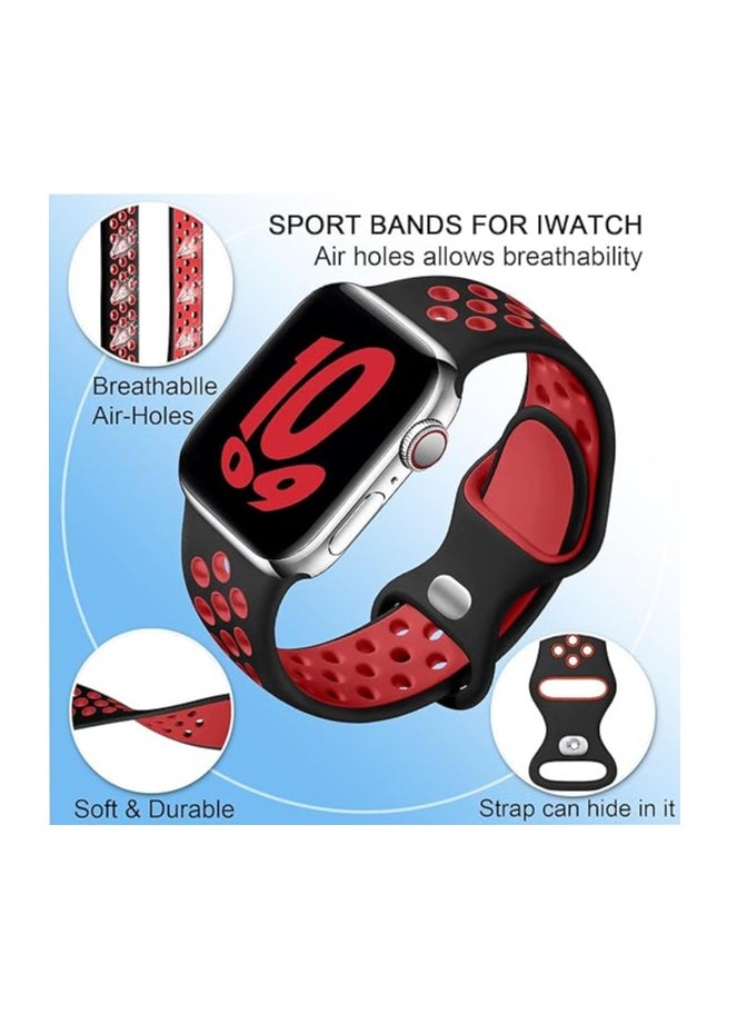 ten.tech - Silicone Sport Band for Apple Watch Ultra/Ultra 2 49mm 45mm 44mm 42mm, Waterproof Breathable Soft Silicone Sport Band for iWatch Ultra SE 8/7/6/5/4/3/ 2/1, from Tin Tech black & red - Image 1