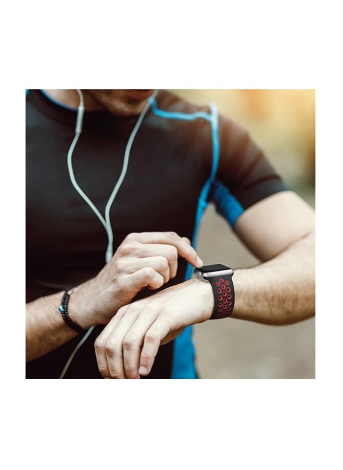ten.tech - Silicone Sport Band for Apple Watch Ultra/Ultra 2 49mm 45mm 44mm 42mm, Waterproof Breathable Soft Silicone Sport Band for iWatch Ultra SE 8/7/6/5/4/3/ 2/1, from Tin Tech black & red - Image 1