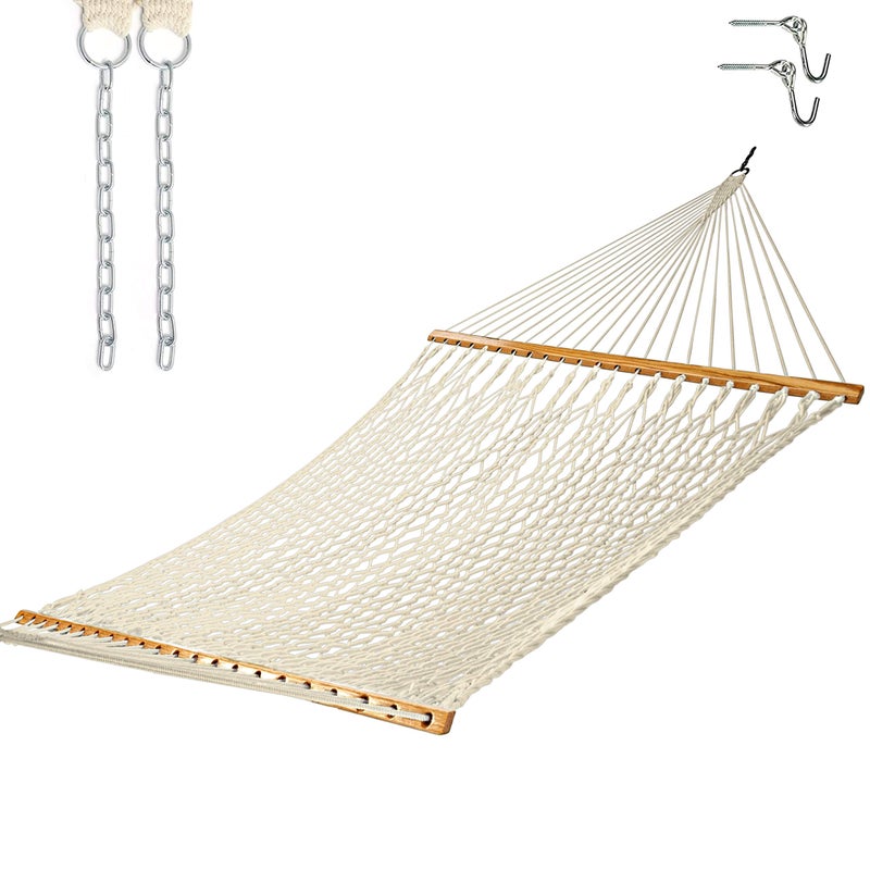 Castaway Living 13 ft Double Traditional Hand Woven Cotton Rope Hammock with Free Extension Chains  Tree Hooks Designed in The USA Accommodates Two People with a Weight Capacity of 450 lbs