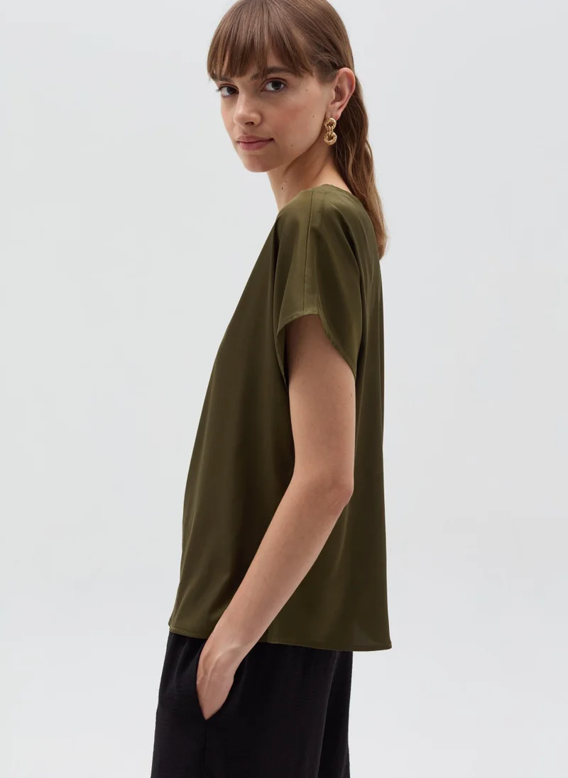 او في اس Satin blouse with kimono sleeves