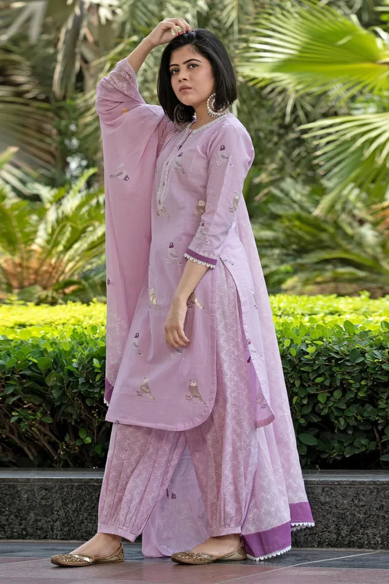 جو سريكي كتلة يدوية مطبوعة من GoSriKi بمزيج الرايون النسائي مع بنطال ودوباتا (RAGSRI-Purple-GS_L_Purple_Large)
