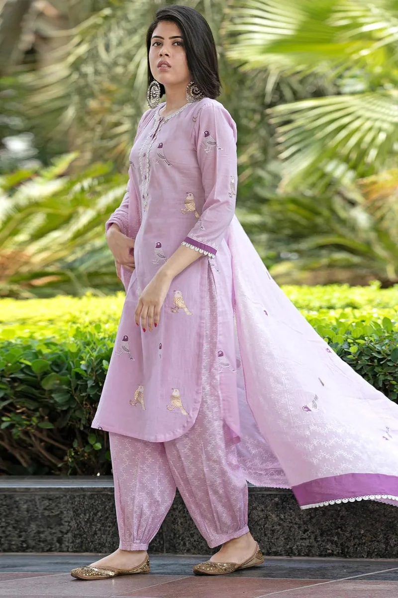 GoSriKi Purple GoSriKi Women's Rayon Blend Hand Block Printed Straight Kurta with Pant & Dupatta (RAGSRI-Purple-GS_L_Purple_Large) for Women | Best Price UAE