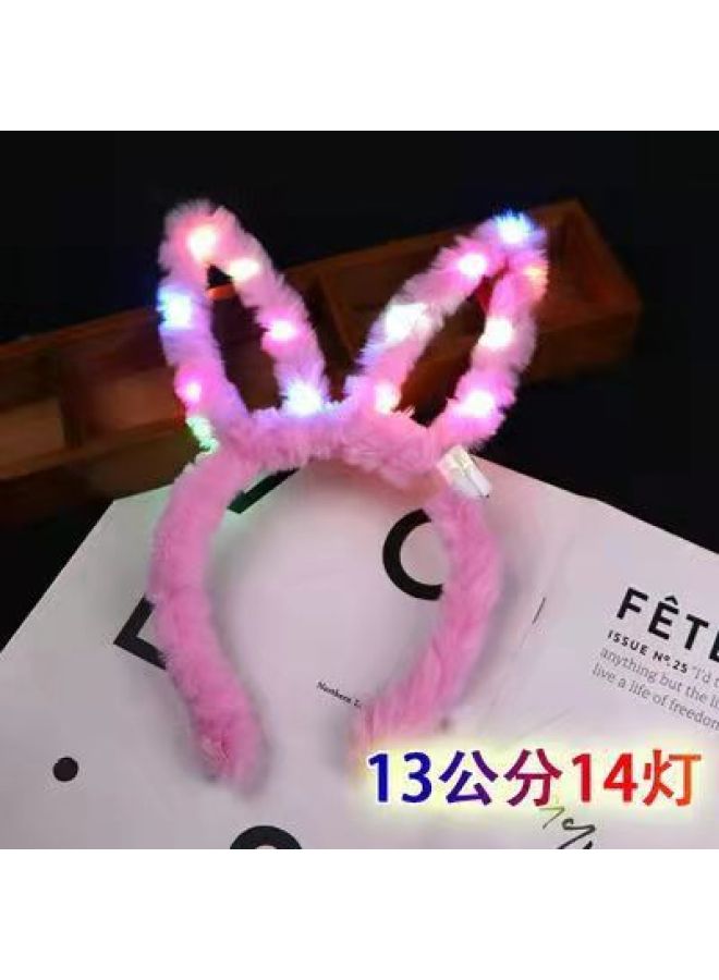 Cute Luminous Plush Rabbit Ear Hairband 14 Light Girl Flash Headband Push Sweep Code Small Gift Party Activity - Image 1