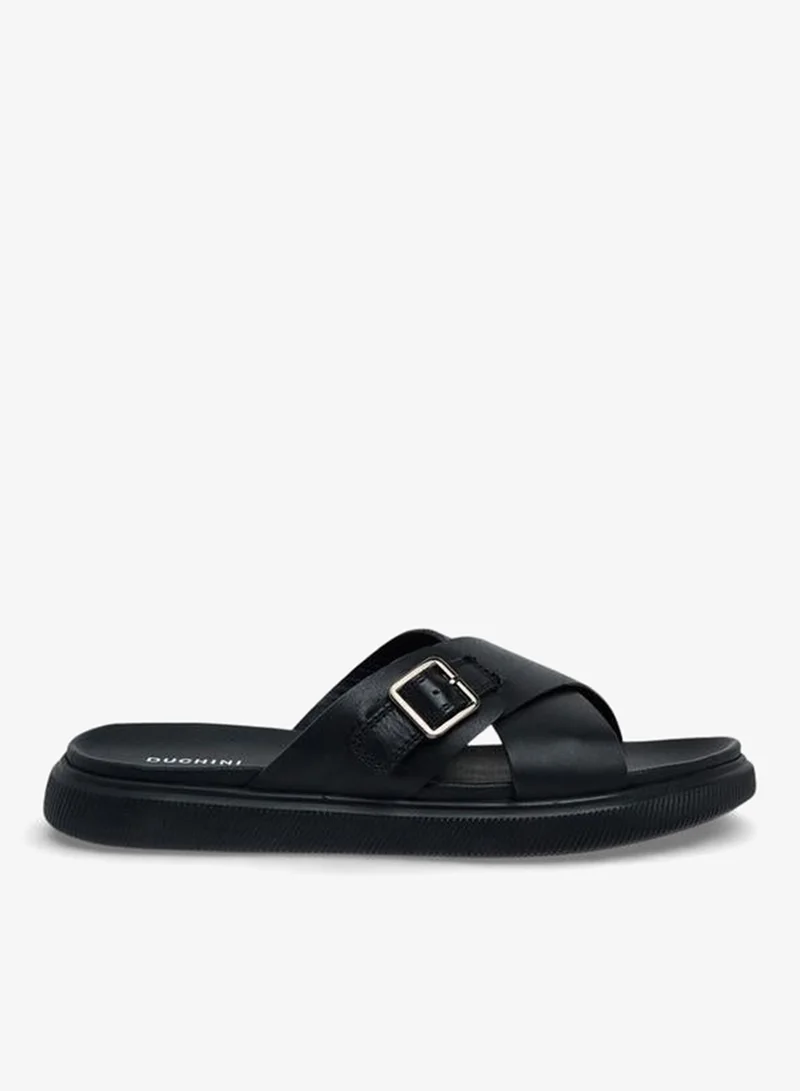 DUCHINI Men Leather Cross Strap Sandals