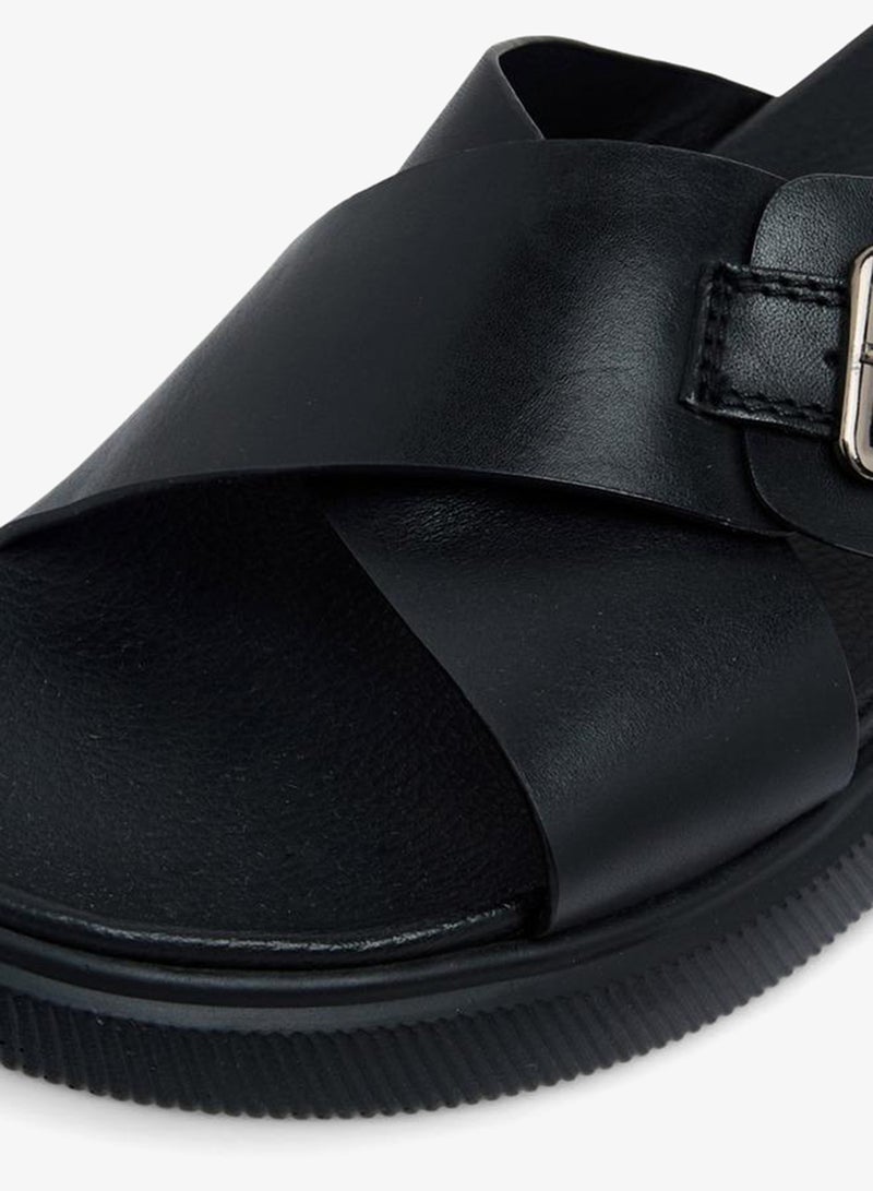 DUCHINI Men Leather Cross Strap Sandals - Image 4