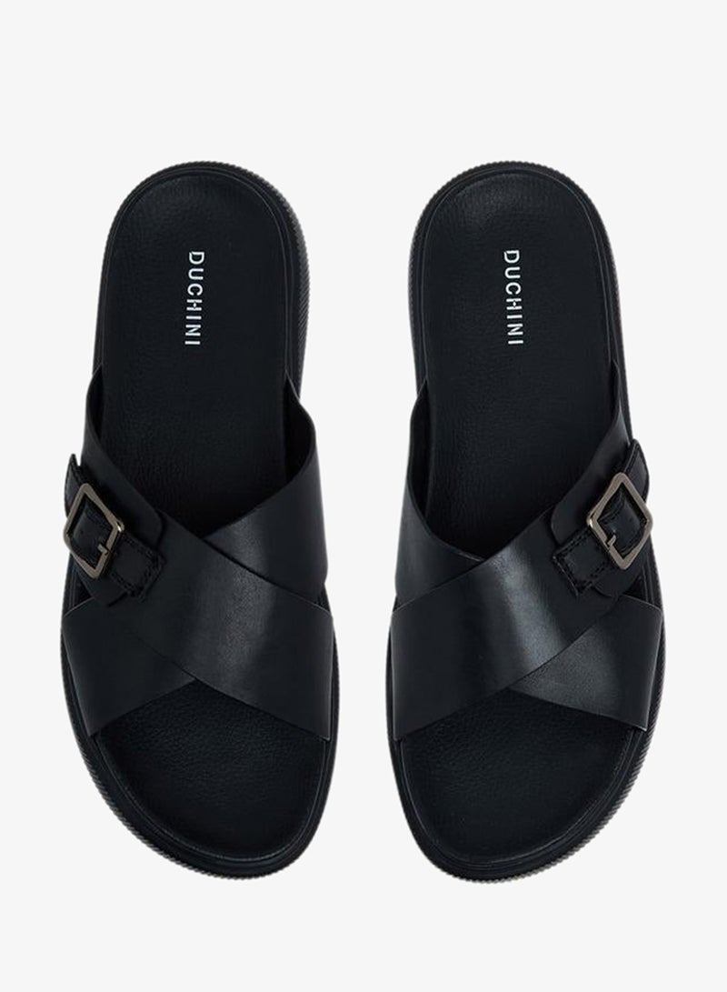 DUCHINI Men Leather Cross Strap Sandals - Image 2