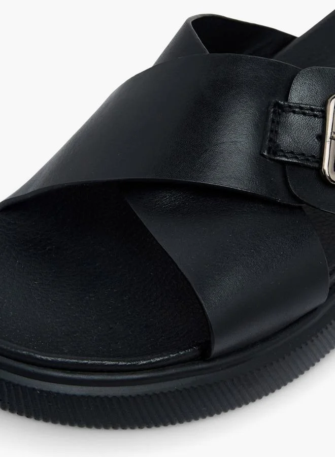 DUCHINI BLACK Men Leather Cross Strap Sandals for Men | Best Price UAE