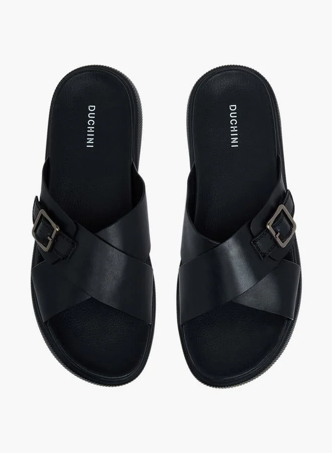 DUCHINI BLACK Men Leather Cross Strap Sandals for Men | Best Price UAE