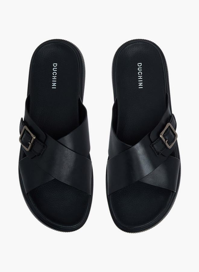 DUCHINI Men Leather Cross Strap Sandals - Image 3