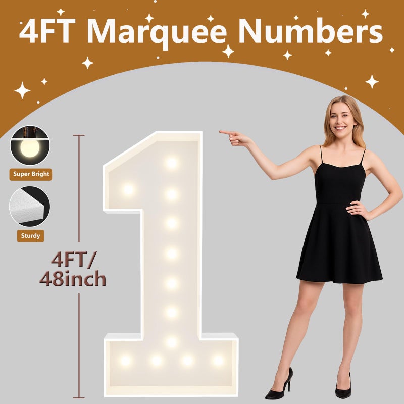 Merry Mosaics 4FT Marquee Light Up Numbers, Giant Marquee Numbers, Pre-Cut DIY Foam Board Number 1 for 1st Birthday, Anniversary Decorations, Wedding Engagement Party Decor - Image 2