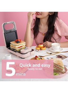 XVersion Electric Timer Sandwich Maker with 2 in 1 Non-Stick Interchangeable Plates, Cool Touch Handle, Perfect for Making Panini, Waffle, Grilled Cheese and Snacks - Green  - Image 3