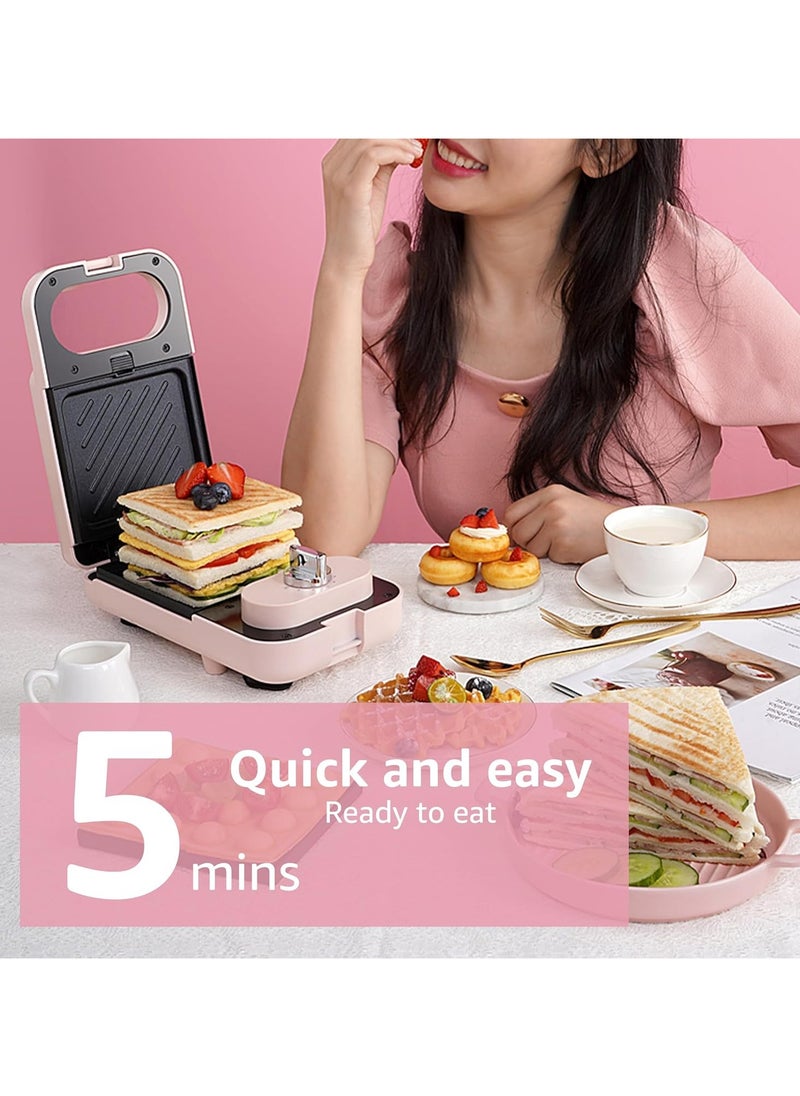 XVersion - Electric Timer Sandwich Maker with 2 in 1 Non-Stick Interchangeable Plates, Cool Touch Handle, Perfect for Making Panini, Waffle, Grilled Cheese and Snacks - Green - Image 1