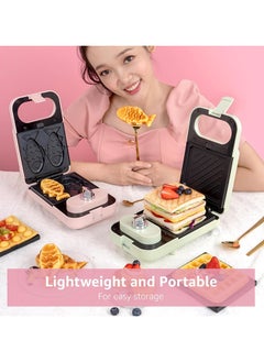 XVersion Electric Timer Sandwich Maker with 2 in 1 Non-Stick Interchangeable Plates, Cool Touch Handle, Perfect for Making Panini, Waffle, Grilled Cheese and Snacks - Green  - Image 4